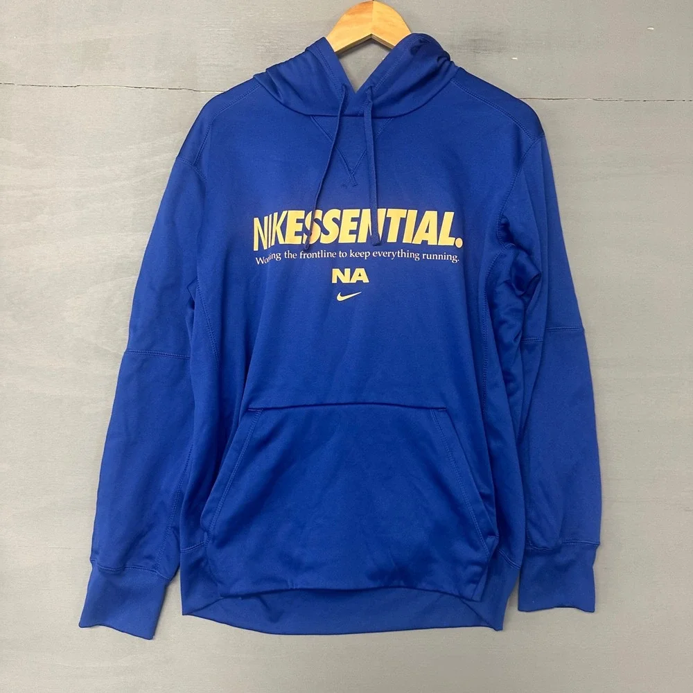 Nike Dri-FIT Essential Hoodie Mens Large Royal Blue Graphic Pullover Sweatshirt‎